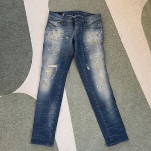 Diesel woman Distressed super slim skinny low waist Blue Jeans